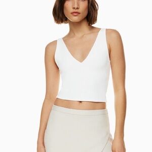 Babaton White V-Neck Cropped Tank
